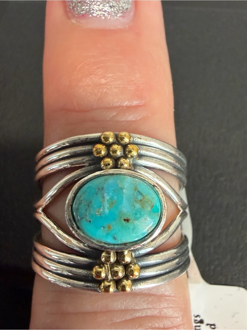 Made In India | Two-Tone Western Boho Blue Mojave Turquoise Ring | Size 8